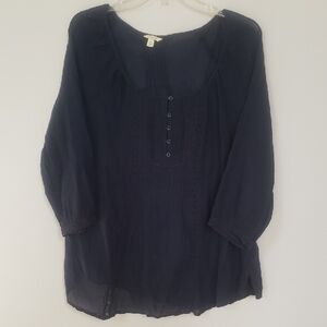 Sonoma Top Women's L Gauzy Cotton Lace Pintuck Peasant Boho Hippie Cottagecore